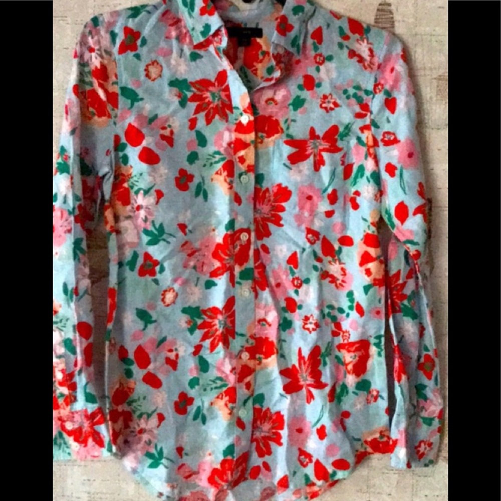 J.CREW Linen Perfect Shirt Citron Floral